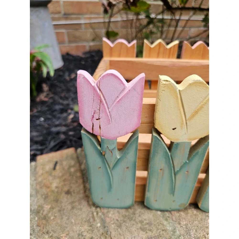 Vintage Colorful Tulip Centerpiece Basket Garden Decor